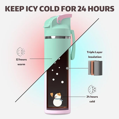 OISIZ Insulated Water Bottle 24 oz with 2 in 1 Spout and Straw Lid,One Click Safety Lock,100% Leakproof,Keep Cold 24H,Vacuum Stainless Steel Water Bottle for School,Travel and Sports,Dishwasher Safe