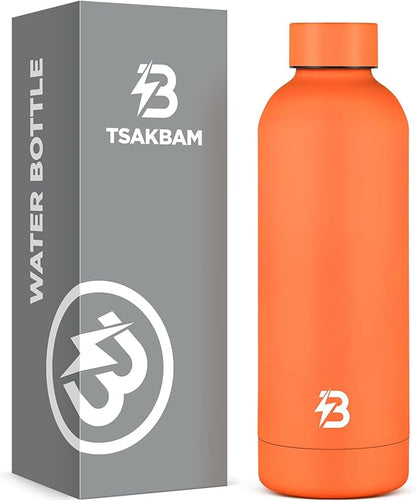 Insulated Water Bottle with Lid, 17 oz Reusable Leak-Proof Metal Stainless Steel Water Bottles for Travel, Sports, Gym, Outdoor (Orange)