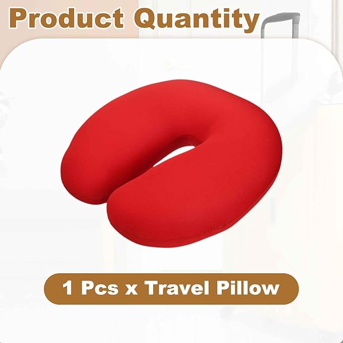 HARFINGTON Travel Pillow Airplane Neck Pillow U-Shaped Filled with Foam Beads Stuffable Classic for Sleeping Neck Chin Lumbar Support, Red