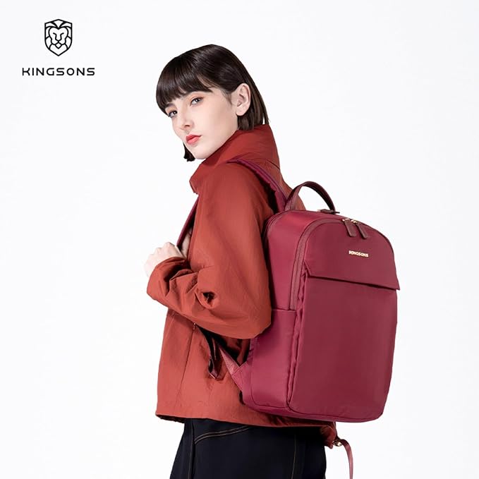 Kingsons Slim Travel Backpack With Luggage Strap,Black Business Backpack, Waterproof Nylon Commuter Bag for Work & Travel,Hiking, Red，Khaki (KS25002-Red-US-1)