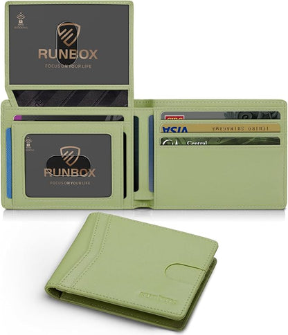 RUNBOX Wallet for Men Slim Rfid Leather 2 ID Window With Gift Box