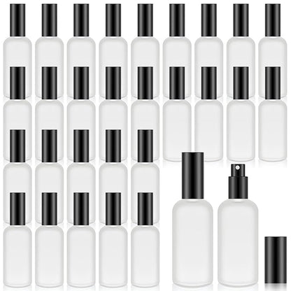 Roshtia 30 Pcs 3.4 oz/ 100 ml Black Glass Spray Bottle Refillable Perfume Atomizer Clear Decorative Empty Bottles with Fine Mist Sprayer Pump for Face Body Travel