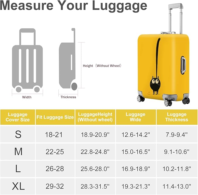 ANNA QUEEN Cute Black Cat Luggage Cover, Whimsical Cat Design with Long Tail, Stretchable, Washable Travel Protector for 24-26 Inch Luggage