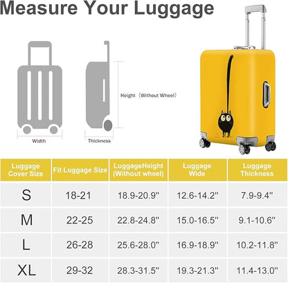 ANNA QUEEN Cute Black Cat Luggage Cover, Whimsical Cat Design with Long Tail, Stretchable, Washable Travel Protector for 24-26 Inch Luggage