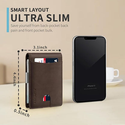 RUNBOX Money Clip Slim Wallets for Men RFID Blocking 11 Card Holder Minimalist Small Leather Bifold Men's Front Pocket Wallet Gift Box