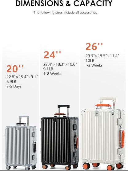 20 Inch Carry On Luggage with Leather Handle, PC Zipperless Suitcase with Spinner Wheels and TSA Locks, 22x14x9 Airline Approved Luggage for Travel, Silver
