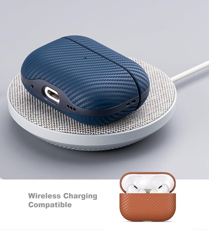 LOPIE Leather Case for AirPods Pro 2nd Generation - Handmade AirPods Pro 2 Case Cover - Made of Real Leather - Protective Hard Shell Cover - Carbon Fiber Style - Wireless Charging Compatible - Brown