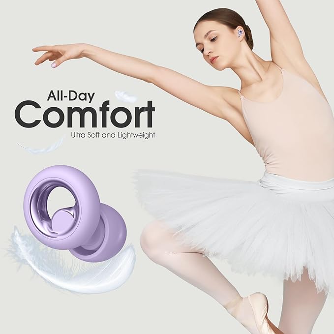 Ear Plugs for Sleeping, Reusable Silicone Noise Cancelling Ear Plugs, 45dB Soft Hearing Protection Sleeping Earplugs with 8 Tips for Concerts, Work, Shooting and Travel (Violet)