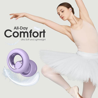 Ear Plugs for Sleeping, Reusable Silicone Noise Cancelling Ear Plugs, 45dB Soft Hearing Protection Sleeping Earplugs with 8 Tips for Concerts, Work, Shooting and Travel (Violet)