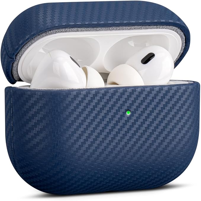 Leather Case - for AirPods Pro 3 Case Cover - Selected Skin-Friendly Leather, with Carbon Fibre Texture, Handmade Drop Protective Hard Cover for AirPods Pro 3rd Generation Earbuds - White