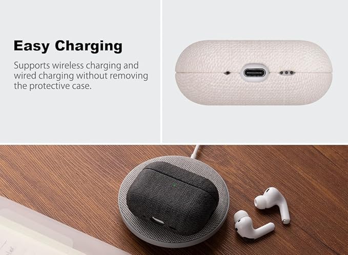 Handmade Case - for AirPods Pro 3 Case Cover - Selected Skin-Friendly Vegan Leather, Woolen Fabric Cloth Style, Drop Protective Hard Cover for AirPods Pro 3rd Generation Earbuds - White