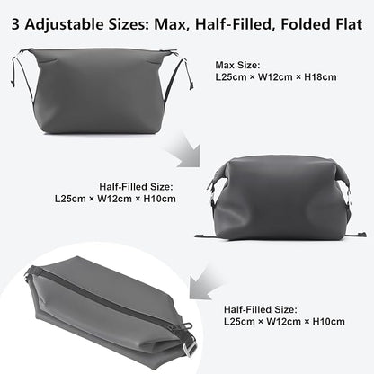 Vomgomfom 6L 13 Inch Silicone Toiletry Bag, Waterproof Leakproof Travel Cosmetic Organizer, Adjustable G-Buckle Compression Dopp Kit, Foldable Makeup Bag for Women & Men (Grey, 13" 6L)