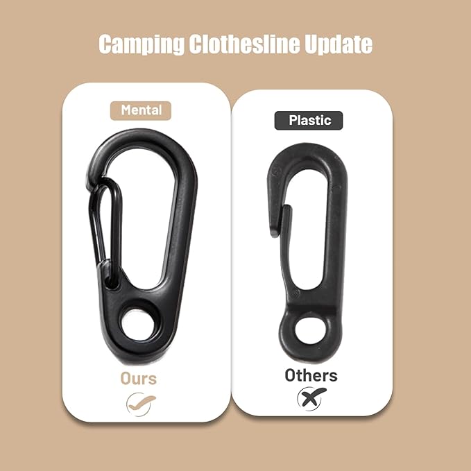 Portable Travel Clothesline Cord, Caudblor Adjustable 33ft Camping Clothes line, Laundry Drying Rope for Hotel Trip, Cruise, Outdoor/Indoor, with 12Pcs Stoppers, Windproof Clothespins