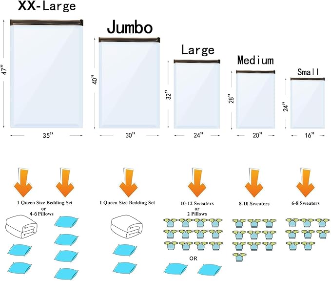10 Pack Vacuum Storage Bags (5 x Large, 5 x Medium), Space Saver Sealer Compression Bags with Travel Hand Pump for Blankets, Comforters, Pillows, Clothes Storage