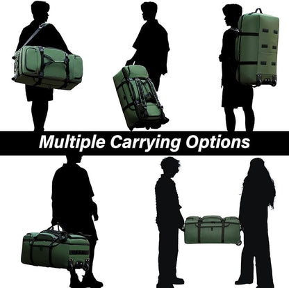 Rolling Duffle Bag with Wheels, 90L 32-inch Large Foldable Travel Duffel Bags Durable, Tear-resistant Heavy-duty Luggage Bag (Green)