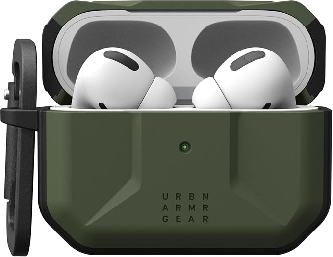 UAG Designed for AirPods Pro (2nd Gen 2022) Civilian Olive Drab, Premium Rugged Slim Water Resistant Full Protective Case Cover with Detachable Keychain Carabiner by URBAN ARMOR GEAR