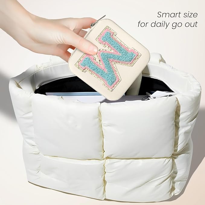 SANDJEST Personalized Jewelry Box, White Travel Jewelry Box with Initial W, Small Monogrammed Jewelry Case Organizer for Girls Women Teen Kids, Mini Travel Essentials Gifts for Birthday Christmas