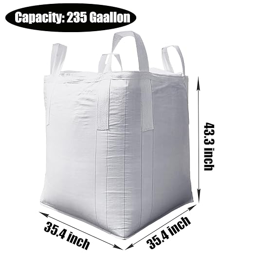 10 Pack ewori FIBC Jumbo Bulk Bag Diamond One Ton Bag 35.4"L x 35.4"W x 43.3"H 3300lbs SWL Safty Factor 3:1 Duffle Top Flat Bottom Heavy Duty Construction Woven Polypropylene Bags (10)