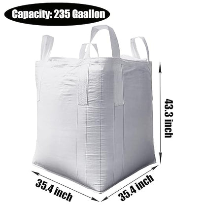 10 Pack ewori FIBC Jumbo Bulk Bag Diamond One Ton Bag 35.4"L x 35.4"W x 43.3"H 3300lbs SWL Safty Factor 3:1 Duffle Top Flat Bottom Heavy Duty Construction Woven Polypropylene Bags (10)