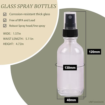 Clear Glass Small Spray Bottles 2 oz 24 Packs,Fine Mist Sprayer Pretty Finish,Refillable Containers mini spray bottles for Cleaning Solutions and Skin Care (Clear 24Pack)