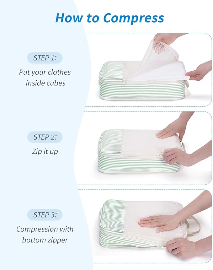 Narwey 6 Set Compression Packing Cubes for Travel Kids Women Carry on, Packing Organizers Bag for Backpack Luggage Suitcase Duffle Bags