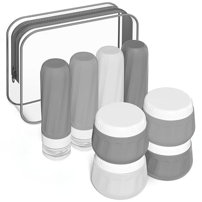 Travel Bottles for Toiletries 8 Pack, Travel Size Toiletries, Tsa Approved Travel Size Containers 3oz, with Travel Essentials Clear Bag, Leak Proof Silicone Squeezable Creams Jars