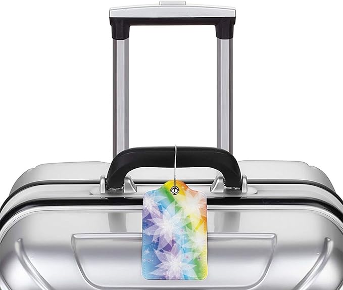 2 Pieces Rainbow Luggage Tags for Women Girls, Beautiful Leather Tags for Luggage with White Flower Pattern, Suitcase Tags with Privacy Cover ID Name Labels