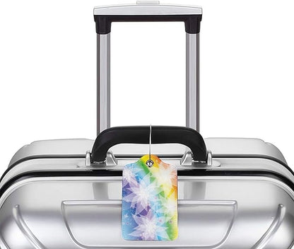 2 Pieces Rainbow Luggage Tags for Women Girls, Beautiful Leather Tags for Luggage with White Flower Pattern, Suitcase Tags with Privacy Cover ID Name Labels