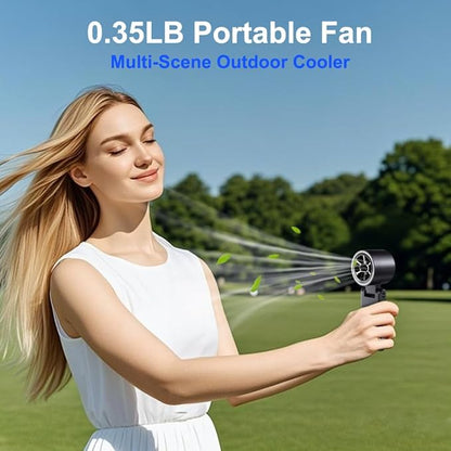 CAZOKASI Rechargeable Strong Wind Handheld Fan With Ambient Lighting 4 IN1 5000mAh Upto 22H For Desktop Waist Clip Neck (StrongWind/Black)