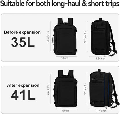 Carry On Travel Backpack with Shoe Compartment Flight Approved Laptop Backpack Expandable Work Business Backpack for Women Men Casual Daypack, Black
