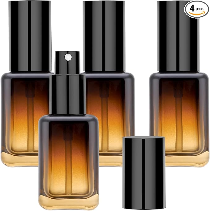 Segbeauty 1oz Small Amber Glass Spray Bottle Refillable, 4pcs Fine Mist Empty Glass Travel Bottles for Toiletries Liquid Containers, 30ml Travel Size Mini Spray Bottle Atomizer Sprayer for Perfume