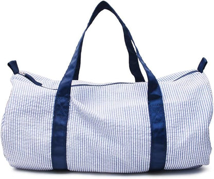 Kids Travel Overnight Bag Seersucker Carry On Lightweight Weekender Duffel Bag for Boys and Girls (Navy) X-large