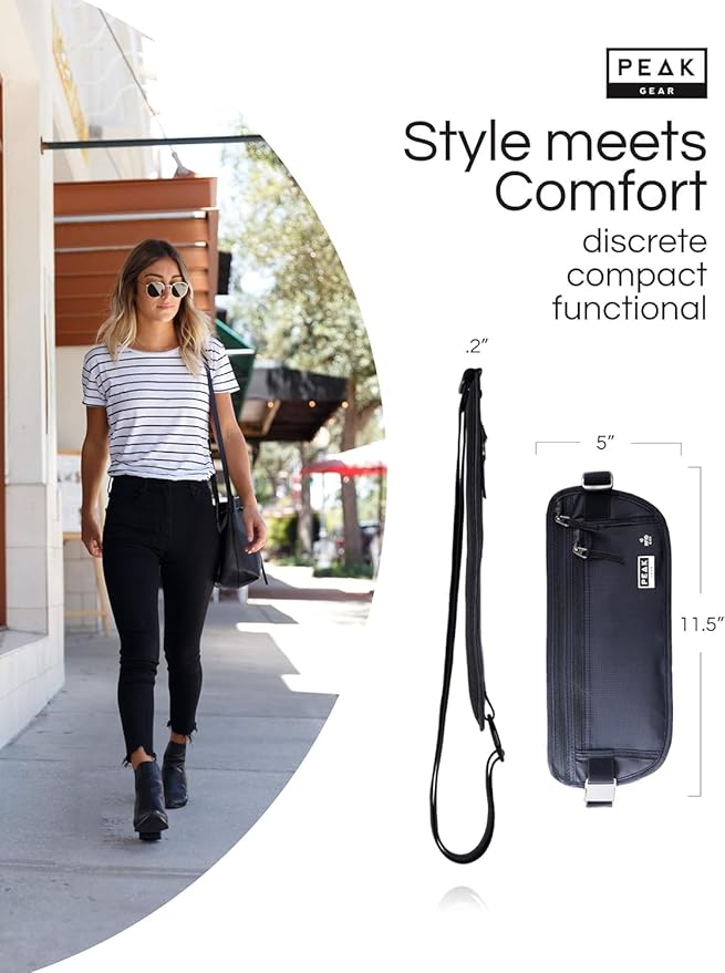 Peak Gear Travel Money Belt. Premium Quality Travel Wallet with RFID Blocking Fabric to Protect Credit Cards, Passports and Documents. Exclusive Theft Protection and 2 Recovery Tags | Black