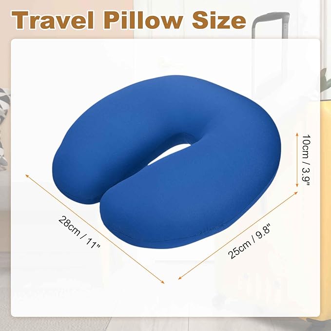 HARFINGTON 2pcs Travel Pillow Airplane Neck Pillow U-Shaped Filled with Foam Beads Stuffable Classic for Sleeping Neck Chin Lumbar Support, Blue