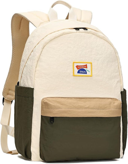 willikiva Kids Backpack for School Boys Girls Teens Toddler Backpack Waterproof Kindergarten Preschool Elementary Bookbag Children Travel Bag(Off White Deep Green,Medium)