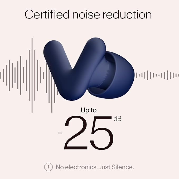 Alpine Silence Earplugs for Sleep, Focus & Travel - V-Shape Fit & Soft Oval Tips – 4 Sizes XS/S/M/L - Comfortable, Reusable Hearing Protection - up to 25dB – Midnight Blue