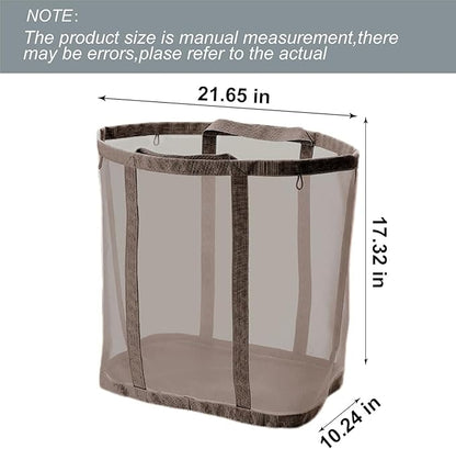 Mesh Bag with Handles, Collapsible Laundry Basket, Foldable Laundry Bag, Breathable Folding Beach Bag,Space-saving Travel Tote Bags (2, Brown)