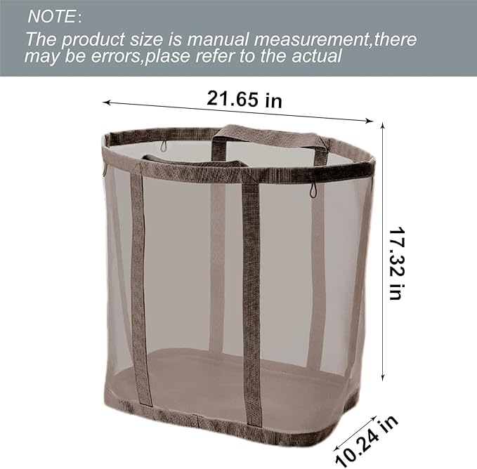 Mesh Bag with Handles, Collapsible Laundry Basket, Foldable Laundry Bag, Breathable Folding Beach Bag,Space-saving Travel Tote Bags (1, Brown)