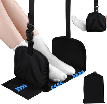 Airplane Foot Hammock, Plane Footrest Widen Airplane Footrest Long Flight Hammock Memory Foam Travel Plane Foot Sling Under Desk at Work Gaming Travel Essentials, Black