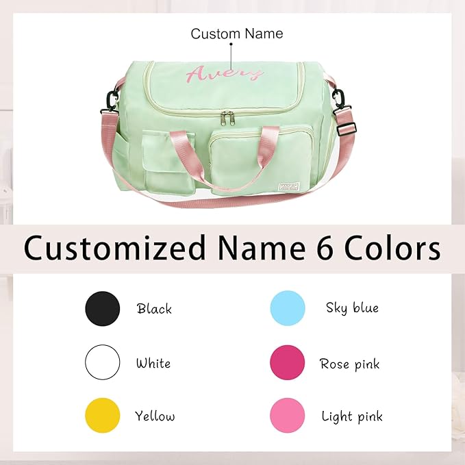 Personalized Duffel Bag Custom Sport Gym Travel Bags Embroidered Name Text Customized Dry Wet Separated Weekend Waterproof Bag for Women Men (B-green)