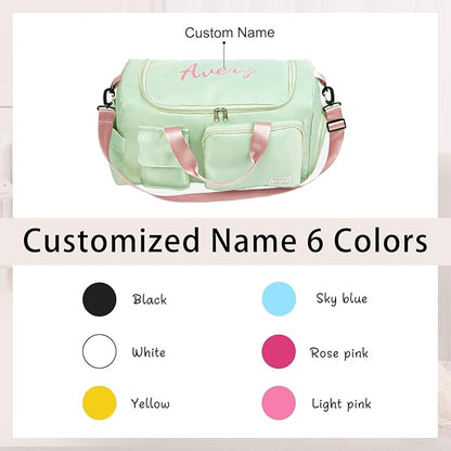 Personalized Duffel Bag Custom Sport Gym Travel Bags Embroidered Name Text Customized Dry Wet Separated Weekend Waterproof Bag for Women Men (B-green)