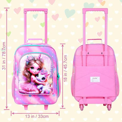 Kids Luggage for Girls, Cute Princess and Unicorn Rolling Suitcase Wheels for Children Toddler