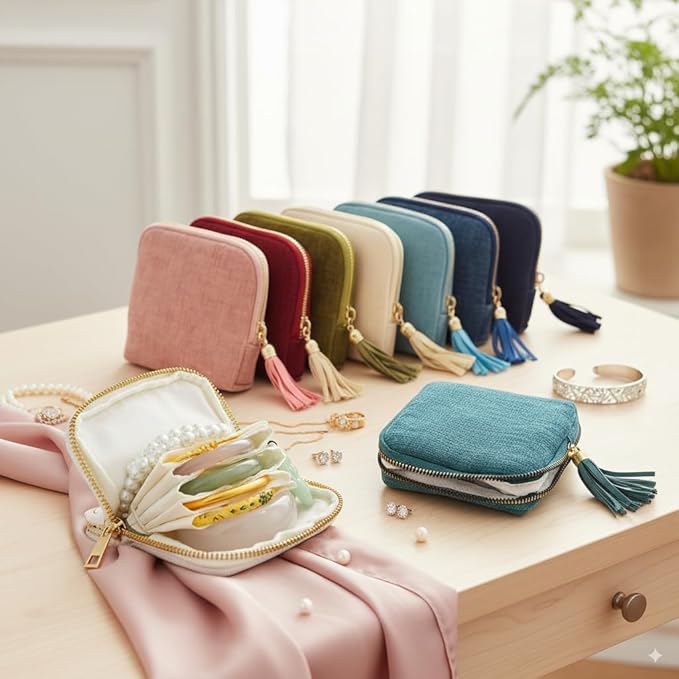 Small Travel Jewelry Case, Soft Velvet Organizer Pouch for Bangle, Bracelets, Large Earrings, Beaded necklace, Anti-Scratch & Portable Jewelry Bag Holder for Travel & Everyday Use (Gem Blue)