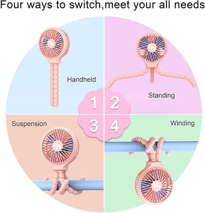 WiHoo Portable Stroller Fan, 11H Ultra-long Battery Life 3 Speed 360°Rotate, USB Rechargeable or Battery Operated Cooling Clip On Personal Fan for Baby Crib Travel Car Seat Pink