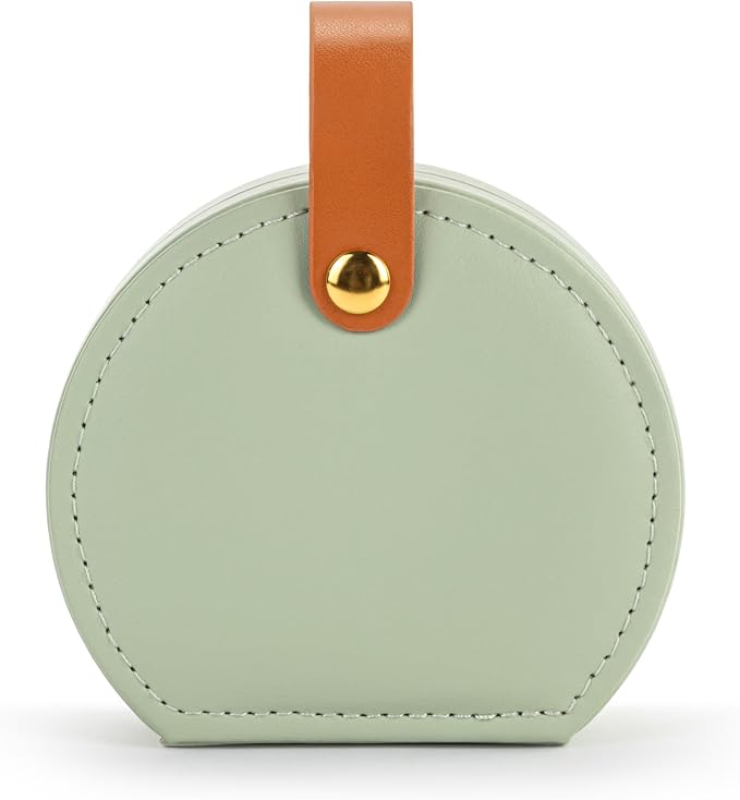DEMDACO Compact Travel Jewelry Case With Snap Closure 3 x 4 Inch Vegan Leather Sage Green