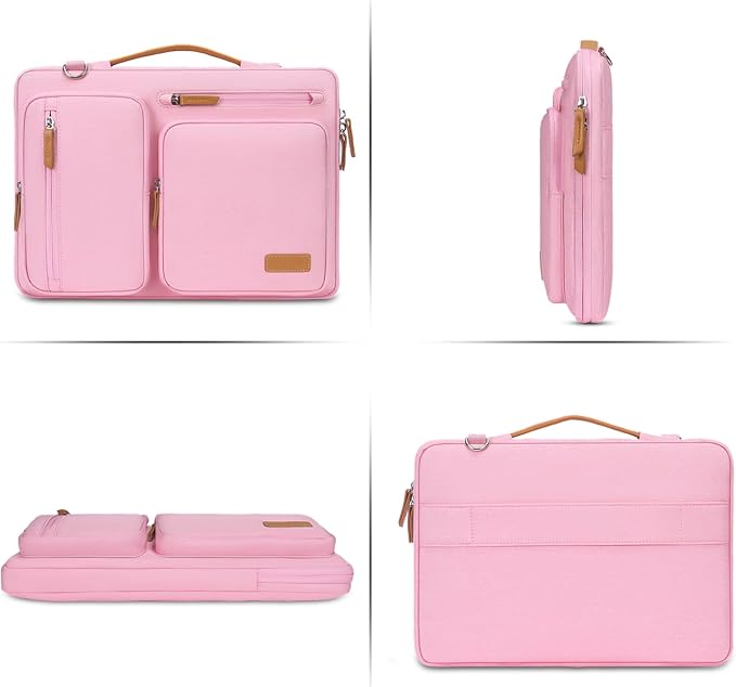 MOSISO 360 Protective Laptop Shoulder Bag,15-15.6 inch Computer Bags Compatible with MacBook Pro 16 inch, HP, Dell, Lenovo, Asus Notebook,Side Open Messenger Bag with 4 Zipper Pockets, Pink