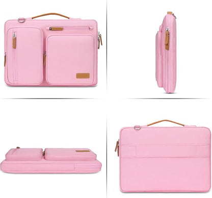 MOSISO 360 Protective Laptop Shoulder Bag,15-15.6 inch Computer Bags Compatible with MacBook Pro 16 inch, HP, Dell, Lenovo, Asus Notebook,Side Open Messenger Bag with 4 Zipper Pockets, Pink