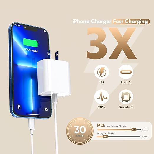 10FT Fast Charging for iPhone 16 15 Charger,2Pack 20W USBC Wall Charger Travel Plug Block Long 10Foot iPhone 16 15 Charging Cable for iPhone 16/16 Pro/15/15 Plus/15 Pro/15 Pro Max/iPad Mini 6/iPad Air