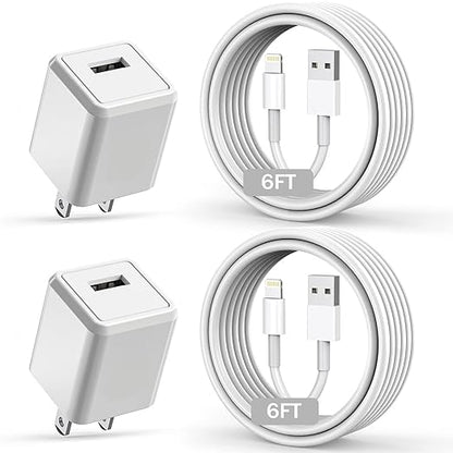 Compatible with iPhone Charger,Long 6FT Phone Charger 2Pack Phone Cord 6feet USB to L Cable Quick Fast Charging Data Sync Cord USB Wall Charge Block Adapter Compatible with iPhone14/13/12/11/XS