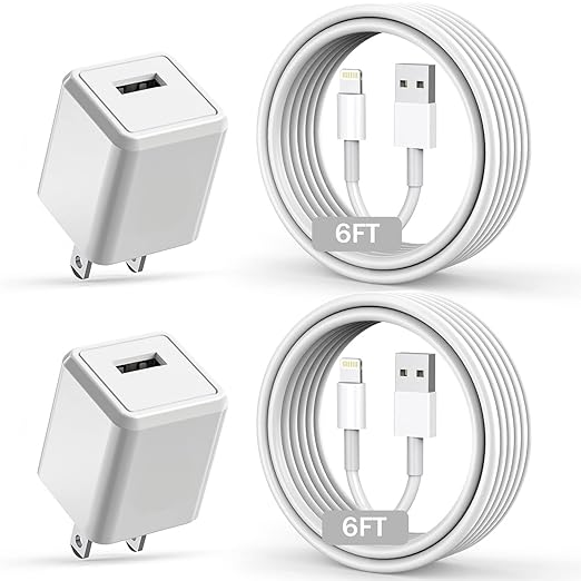 Compatible with iPhone Charger,Long 6FT Phone Charger 2Pack Phone Cord 6feet USB to L Cable Quick Fast Charging Data Sync Cord USB Wall Charge Block Adapter Compatible with iPhone14/13/12/11/XS
